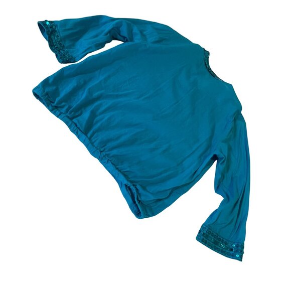 Jaclyn Smith Womens Large Teal Embellished Cotton Blouse - Picture 5 of 10